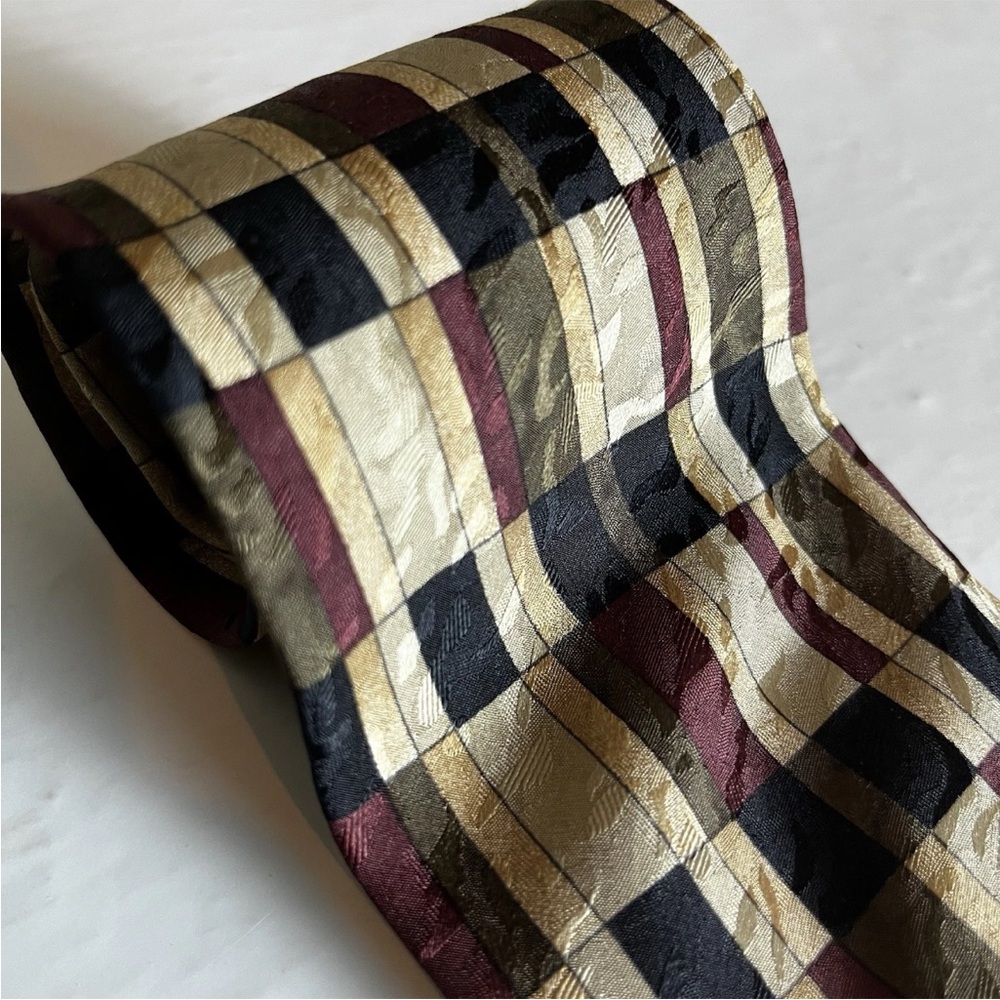 Canali Made In Italy Silk Jacquard Brown Gold Beige Necktie Tie Geometric Formal